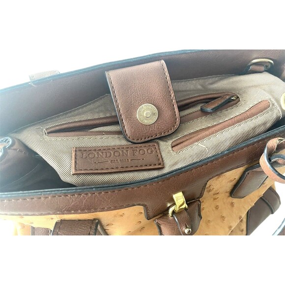 Vegan “London Fog” Ostrich Leather Shoulder Tote Handbag Cream Color Excellent - Picture 8 of 10
